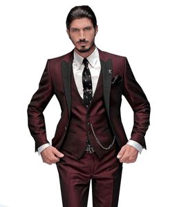Men S Suits Blazers passen Slim Fit 3 stuks Bourgondische Tuxedo Gentle Mens Wedding Notch Rapel Bruidegom Terno Jacket broek Vest 221008
