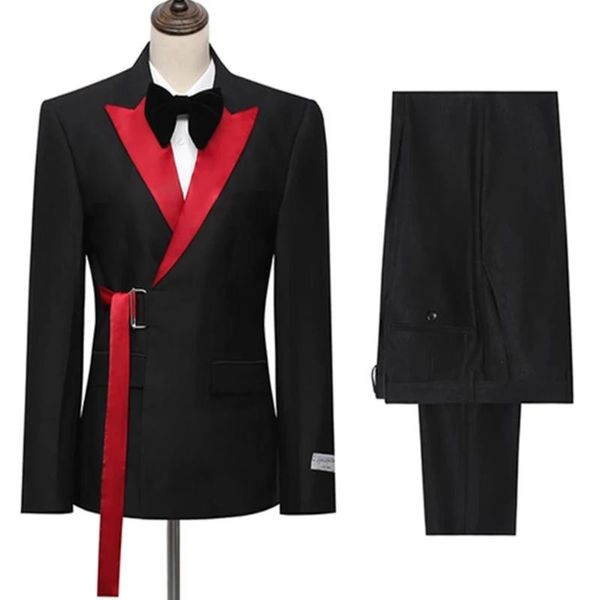 Trajes de hombre Blazers traje suministro cierre cuello negro hombres de negocios para boda hecho a medida Slim Fit accesorios conjunto a medida cena fiesta W