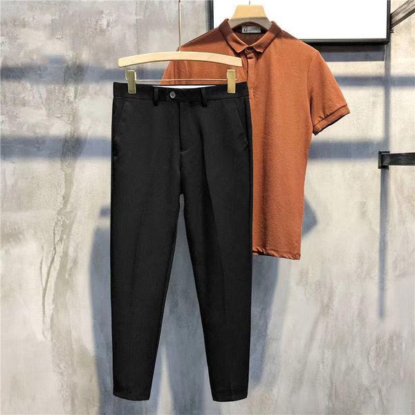 Trajes de hombre Blazers Traje de verano Pantalones Slim-Fit Pantalones rectos Hombre Casual Ninth Men Sólido con bolsillos O351Men's