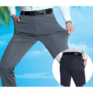 Costumes pour hommes Blazers été mince hommes glace soie quatre côtés élastiques pantalons décontractés pantalon de papa lâche pantalon d'âge moyen et âgéMe