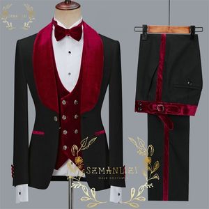 Trajes de hombre Blazers SZMANLIZI Últimos diseños Negro Floral Party Blazer Trajes de hombre Traje Homme Novio Esmoquin Boda Terno Masculino 3 piezas 220826