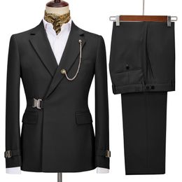 Herenkostuums Blazers Tailor Made Black Slim Suit Fit Double Breasted 2 Piece Formele Wedding Stalknecht Blazer Broek Jas Broek 230609