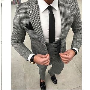 Herenpakken Blazers Tailor Made Black White Checke Suit voor mannen Slim Fit formele bruidegom prom blazer 3 -delige Tuxedo modejack man Terno 230222