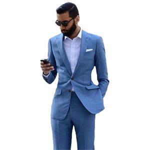 Costumes pour hommes Blazers sur mesure bleu clair 2 pièces veste pantalon cravate coupe ajustée marié bal smoking été Style Blazer pour 230222