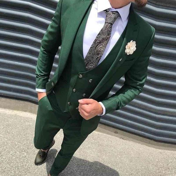 Trajes de hombre Blazers hechos a medida rosa claro verde azul hombre Homme solapa ajuste fino Tux novio traje hombres Blazer tres piezas Terno Masculino