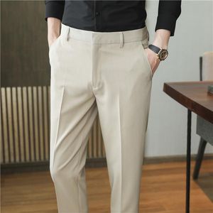 Trajes de hombre Blazers Pantalones finos de verano para hombre Ropa de estilo coreano Pantalón hasta el tobillo para hombre Marrón Blanco Negro Pantalones de traje Forma comercial