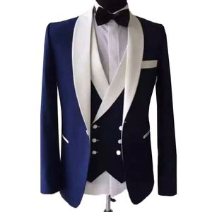 Herenpakken Blazers Thorndike Mode Marineblauw voor Mannen Custom Made Slanke Bruidegom 3 Stuk Bruiloft Heren Pak Jasje Broek Vest 230609
