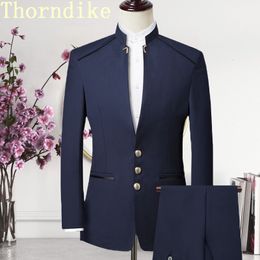 Costumes pour hommes Blazers Thorndike Hommes Costume Style chinois Col montant Homme Mariage Groom Slim Fit Standerd Taille Set TuxedoJacketPant 221128