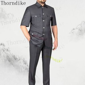 Herenpakken Blazers Thorndike Tailor Made Men Suit 2 Pieces Classic Dark Grey Wedding for 2023 Slim Fit Bruidegom Tuxedos Kostuum Mariage Homme 230609