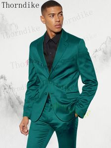 Costumes pour hommes Blazers Thorndike Turquoise Satin Notch Revers Hommes Costume Homme Mariage Tuxedo Terno Masculino Slim Fit Groom Prom Party 2 pcs 230923
