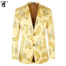 Herenpakken blazers toturn hawaii stijl mannen pak jas casual bananenpatroon mode mannen blazer hoog kwaliteit merk jas mannen plus euro maat 46-58 230202