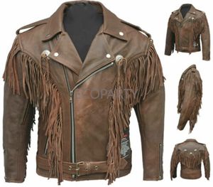 Costumes pour hommes Blazers Western Western Cowboy Buckskin Veste en cuir Manteau avec franges Os et perles Hommes Blazer Hommes 230630