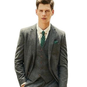 Herenpakken Blazers Tweed Herringband Mens Set Slim Fit Style 2022 Aankomst Autumn Winter Man Kleding Grijs Blazer Vest Pant Plus Size 3pc