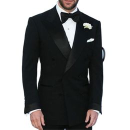 Costumes pour hommes Blazers Deux pièces Noir Business Party Hommes 2023 Double boutonnage Formel Custom Made Mariage Groom Mens Costume Tuxedo Veste Pantalon