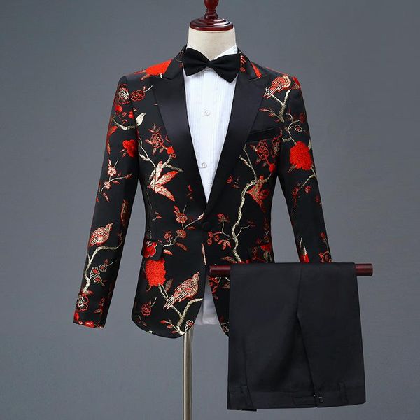 Trajes de hombre Blazers Conjunto de dos piezas Vestido de fiesta de boda negro Traje de rendimiento Pantalones de verano Banquete Bordado Traje de esmoquin 3xl 4xlMe