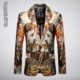 Trajes para hombres Blazers VAGUELETTE Patrón de leopardo Selva Impreso Blazer elegante Hombres Moda Novedad Slim Fit Ropa de escenario para cantantes Chaqueta de fiesta Abrigo 230829