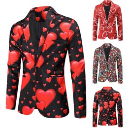 Costumes pour hommes Blazers Cadeau de saint valentin costume de mode pour hommes manteau de fête décontracté coupe ajustée Blazer boutons costume 3D coeur impression peinture Blazers veste hommes 230130