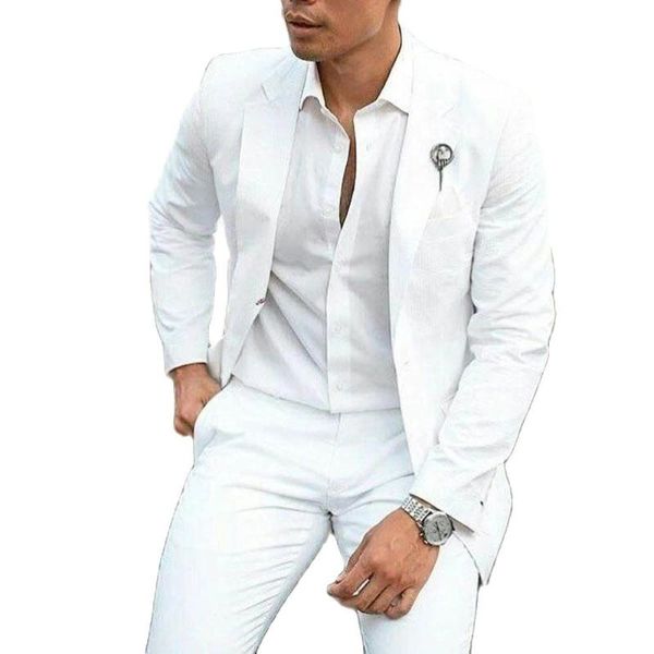 Costumes pour hommes Blazers VEIAI Mode Été Blanc Lin Marié Tuxedos De Mariage Pour 2 Pièces Hommes Slim Fit Costume Homme (Veste Pantalon