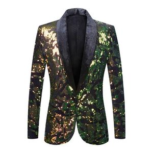 Herenpakken Blazers Fluwelen Kraag Pailletten Jasje Slanke Gouden Groene Blazer Formele Kleding Gastheer Zanger Bar DJ Nachtclub 2906