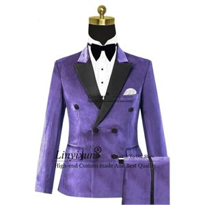 Costumes pour hommes Blazers Costumes de mariage pour hommes en velours ed revers mariés Tuxedos 2 pièces ensembles marié bal Blazers pantalon tenue Slim Fit Costume Homme 231215