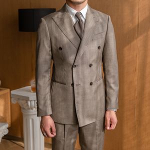 Herenpakken Blazers Vintage Double Breasted Designer Pak Tweedel stuk trouwfeestpak bruidegom Banquet Men Pak Slim Fit kostuum Homme Mariage 230303