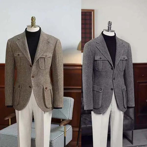 Costumes pour hommes Blazers Vintage Blazer à chevrons revers cranté bouton simple boutonnage élégant pour les affaires veste de dîner décontractée 231202