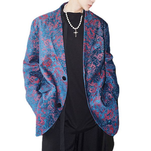 Costumes pour hommes Blazers Vintage motif Jacquard lâche costume décontracté veste mâle Streetwear Chic mode surdimensionné manteau hommes scène vêtements hommes