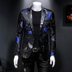 Herenpakken Blazers Vintage Luxe Jacquard Blazers Men Flower Slim Fit Blazer Jacket Hommes Wedding Club Feestjurk Zangers Costuums 230506