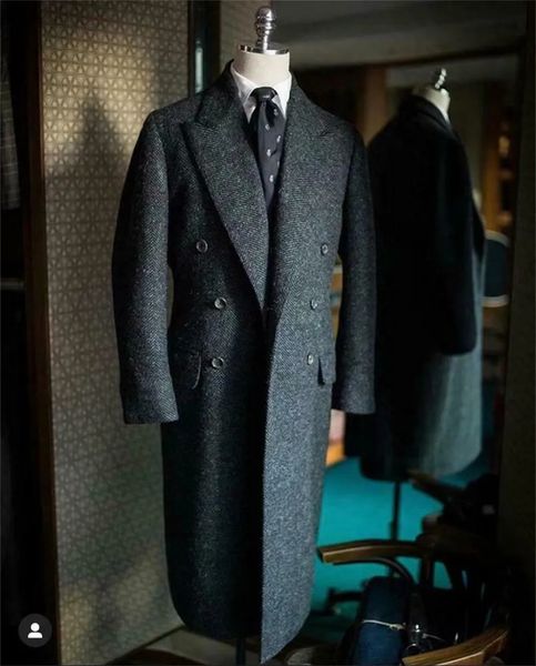 Costumes pour hommes Blazers Vintage Tweed hommes vestes longues affaires formel Homme Costume Blazer revers chevrons Costume Homme smoking 231115