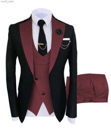 Costumes pour hommes Blazers Costumes de mariage Hommes Formel 3 pièces Tuxedos Slim Fit Business Beige Costumes Marié Champagne Tuxedos Costume (Blazer + Pantalon + Gilet) Q230103