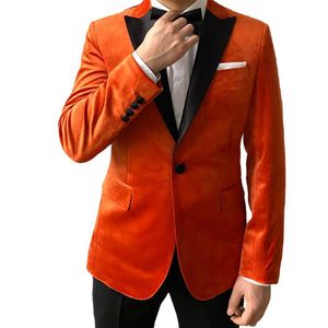 Costumes pour hommes Blazers de mariage smoking veste de costume en velours Orange fait à la main sur mesure client Kingsman Style3171