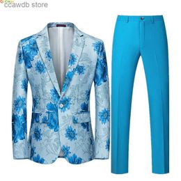 Costumes pour hommes Blazers blanc brodé à deux pièces veste de costume de slim pour hommes et pantalon bleu vert homme pantalon de couche de blazer grande taille m-5xl 6xl t240110