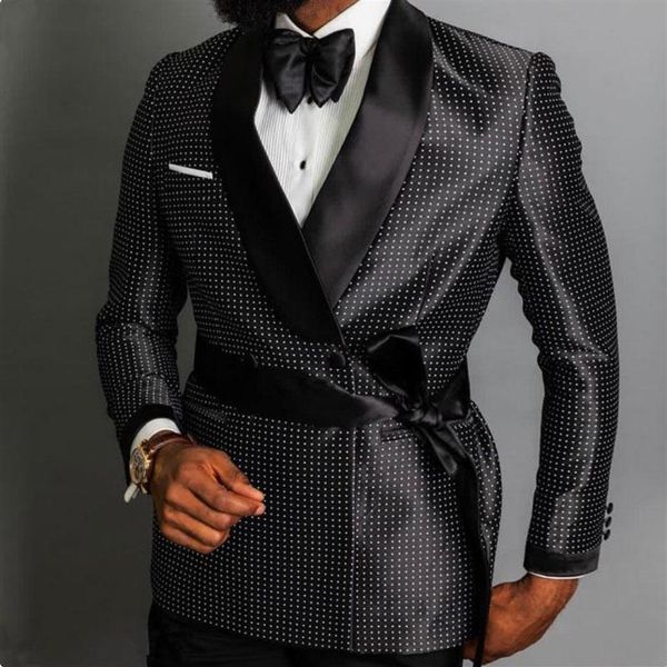 Costumes pour hommes Blazers Point blanc Noir Manteau de marié Hommes Mariage Tuxedo 1 pièce Double boutonnage Homme Blazer Costume Homme Châle L310T