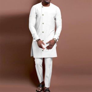 Costumes pour hommes Blazers Blanc Terno pour hommes Oneck Long manteau africain simple boutonnage deux pièces veste pantalon tenue décontractée Blazer Hombre 2023 230915