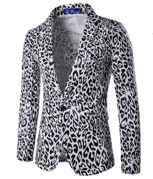 Trajes de hombre Blazers Venta al por mayor- 2022 Moda Cool Dance Club nocturno Chaqueta de traje Hombres Estampado de leopardo blanco Diseño Tamaño XXXL1