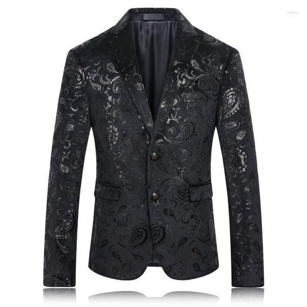 Costumes pour hommes Blazers Vente en gros - Dernière conception de manteau Mens Floral Blazer Velvet Suit Jacket Black Plus Size 3Xl Masculino Slim Fit Korean Men1