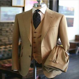 Herenpakken Blazers Winter Business Drie stukken Custom Made Khaki Mannen Pak voor Bruidegom Blazer Polyester Katoen Ensemble Homme Prom Bridegro