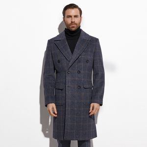 Costumes pour hommes Blazers Manteau d'hiver Double boutonnage Bleu marine Fenêtre Long Manteau Custom Made Heavy Warm Wool Blend Tailored Slim Jacket Automne 230222