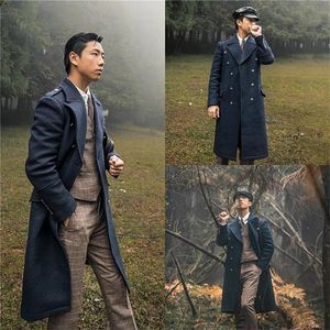 Costumes pour hommes Blazers hiver laine hommes pardessus solide noir double boutonnage longue veste mode affaires décontracté mâle manteau sur mesure