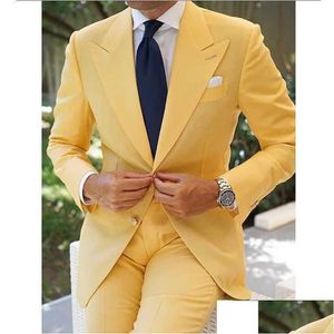 Costumes pour hommes Blazers Jaune Slim Fit Casual Men 2 pièces Mariage de mariage Tuxedo Business Fashion Business With Pantal