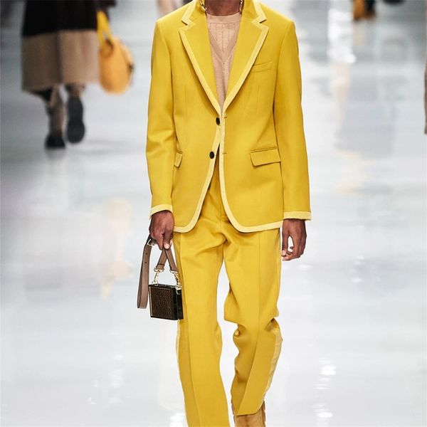 Costumes pour hommes Blazers Costumes jaunes pour hommes Blazer Sets Slim Fit Coat Pant Design Dernier en blazer et veste Robe de mariée Occasion formelle Tenues 230509