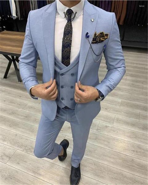 Trajes De hombre azul para Hombre Slim Fit boda matrimonio para hombres novio Hombre Blazer Masculino chaqueta masculina personalizada pantalones chaleco Trajes De Hombre