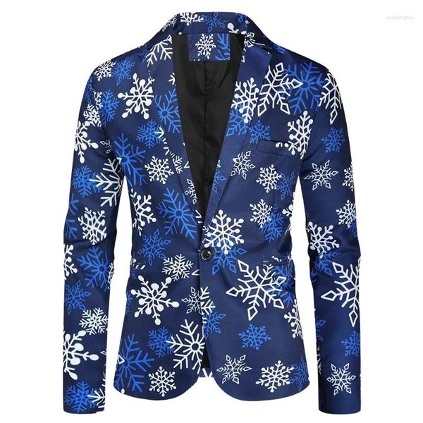 Trajes para hombres chaqueta de traje de traje impreso azul para hombres para usar navidad