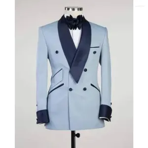 Herenpakken Blauw Sjaal Revers Slim Fit Formele Custom Made Bruiloft Bruidegom Prom Smoking Blazer Voor Man (1 jas)