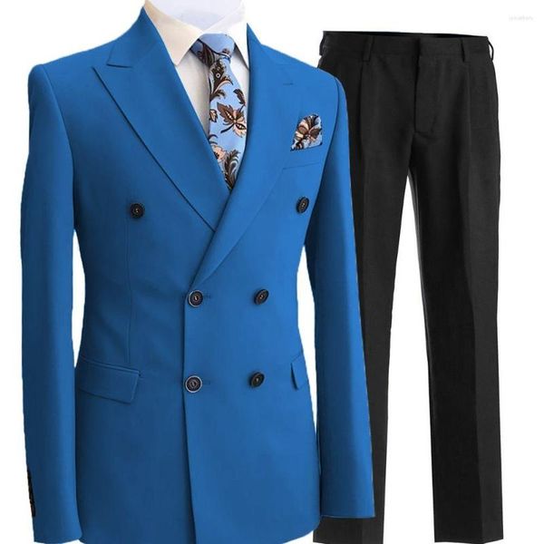 Trajes de hombre Azul Slim Fit Blazers Ball And Groom For Men Boutique Fashion Wedding (Chaqueta Chaleco Pantalones)