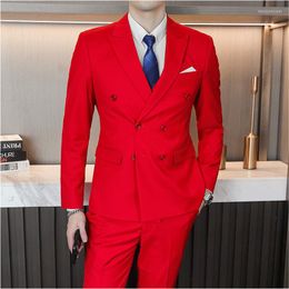 Costumes pour hommes Boutique 6XL Blazer Gilet-Pantalon Style italien élégant double boutonnage mode affaires 10 couleurs en option formel ensemble 3 pièces