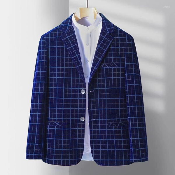 Costumes pour hommes Boutique Blazer Mode pour hommes Gentleman Plaid Casual Gold Velvet Style italien Slim Robes de mariée