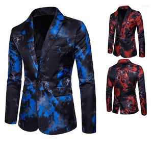 Herenpakken Boutique Fashion Business One Button Pak Red en Blue Flame Print Dress Costumes Casual Long Sleeved