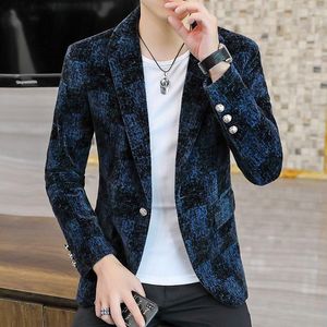 Trajes para Hombres Boutique Moda Elegante Caballero Contraste Color Terciopelo Versión Coreana Negocios Casual Estilo Británico Slim Formal Blazer