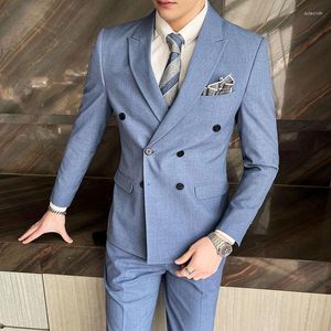 Costumes pour hommes Boutique (costume gilet pantalon) mode affaires Gentleman Slim Double boutonnage décontracté robe formelle costume trois pièces